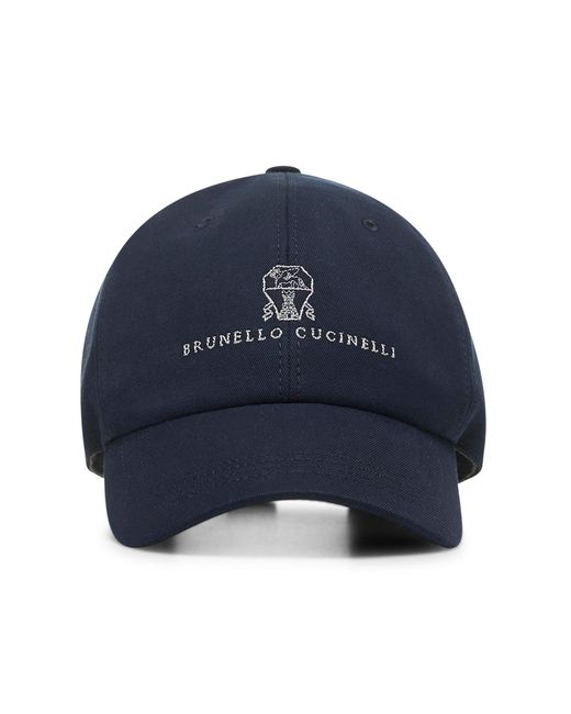 Brunello Cucinelli Blue Gabardine Logo Baseball Cap for men