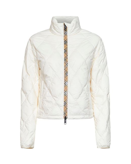 Burberry White Ivory Quilted Nylon Bramford Packable Jacket