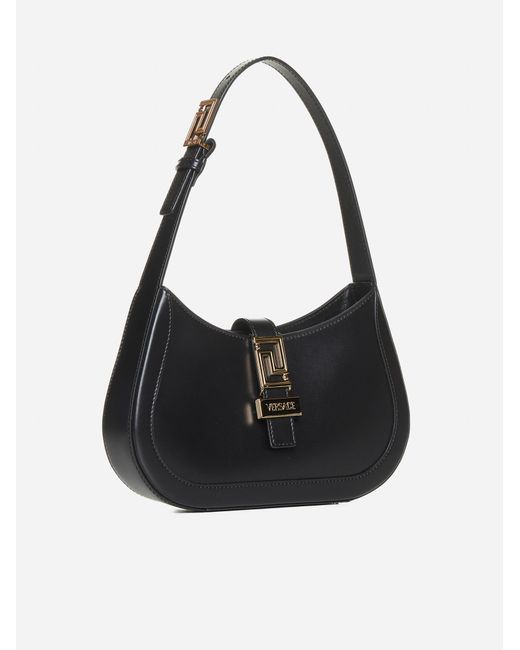 Versace Black Greca Goddess Leather Small Hobo Bag
