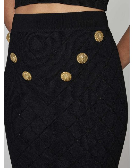 Balmain Black Buttoned Knitted Mini Skirt