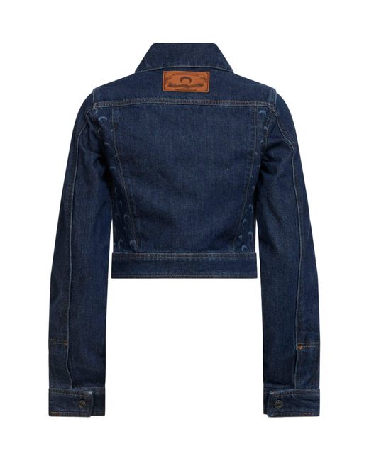 MARINE SERRE Blue Denim Trucker Jacket, Cropped Organic Midnight