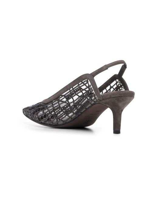 Brunello Cucinelli Brown Mesh Embroidered Slingback<Br