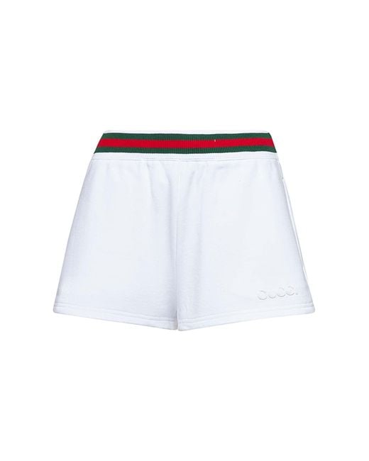 Gucci White Cotton Jersey Web Shorts