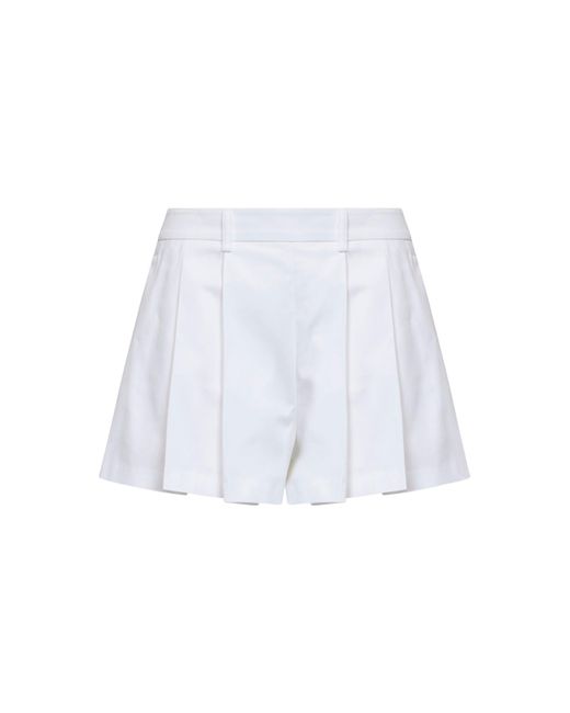 Blanca Vita White Stretch Cotton Seltz Pleated Shorts