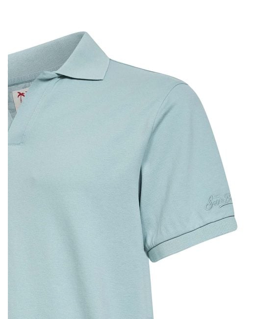 Mc2 Saint Barth Blue Sage Stretch Cotton Piquet Charles Buttonless Polo Shirt for men
