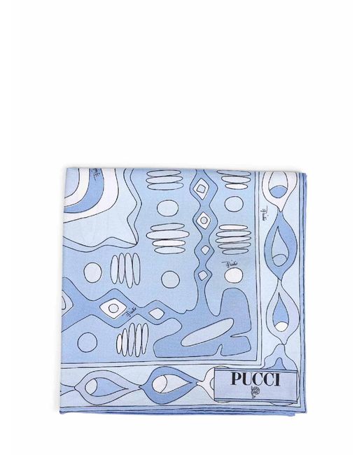 Emilio Pucci Blue Pale Angoli-Print Silk Twill Scarf