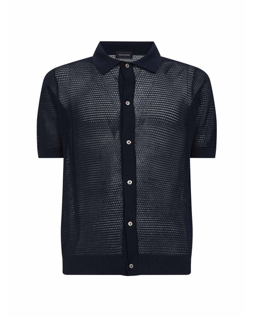 Tagliatore Blue Pointelle Knit Short-Sleeved Shirt for men