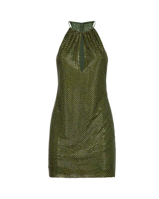 Self-Portrait Green Self Portrait Rhinestone Mini Dress