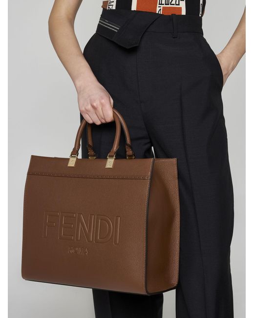 Fendi Brown Sunshine Leather Medium Tote Bag