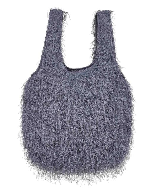 Dries Van Noten Blue Large Fringed Tote Bag