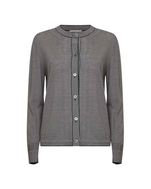 Blanca Vita Gray Thin-Striped Tasmania Wool Knit Cardigan