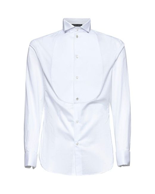 Giorgio Armani White Cotton Tuxedo Shirt for men