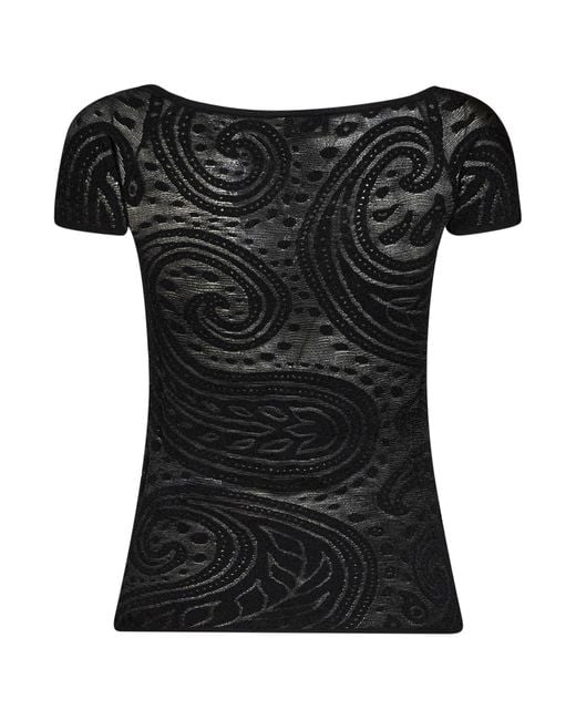 Etro Black Paisley Jacquard Knit Off-The-Shoulder Top