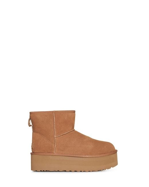 Ugg Brown Mini Classic Platform Suede Ankle Boots