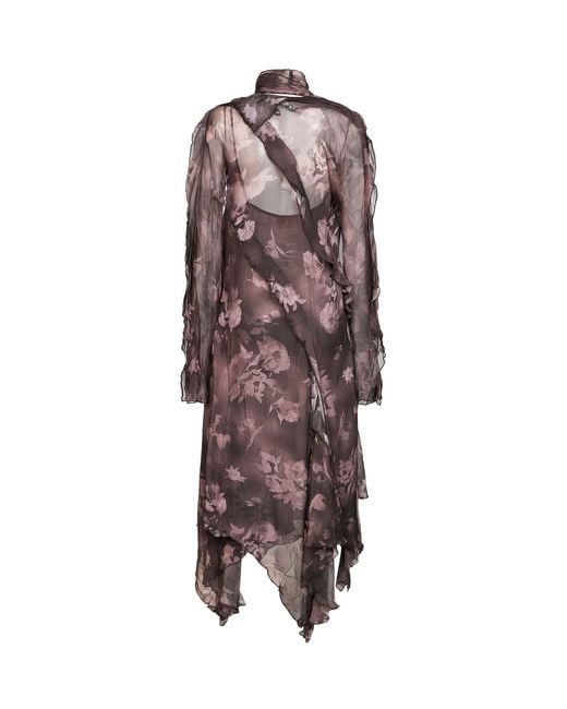 DIESEL Brown Chiffon And Crêpe D-Riadi Asymmetric Midi Dress