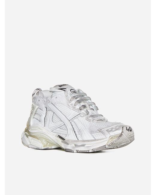 Balenciaga White Runner Mesh And Faux Leather Sneakers