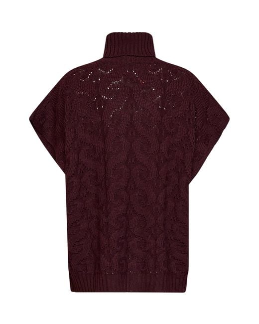 Etro Red Burgundy Paisley-Pattern Stitch Knit Turtleneck Sweater