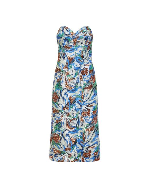 Rabanne Blue Midi Dress With Floral Sequin Embroidery