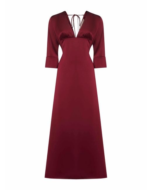 Blanca Vita Red Burgundy Satin Albox Long Dress
