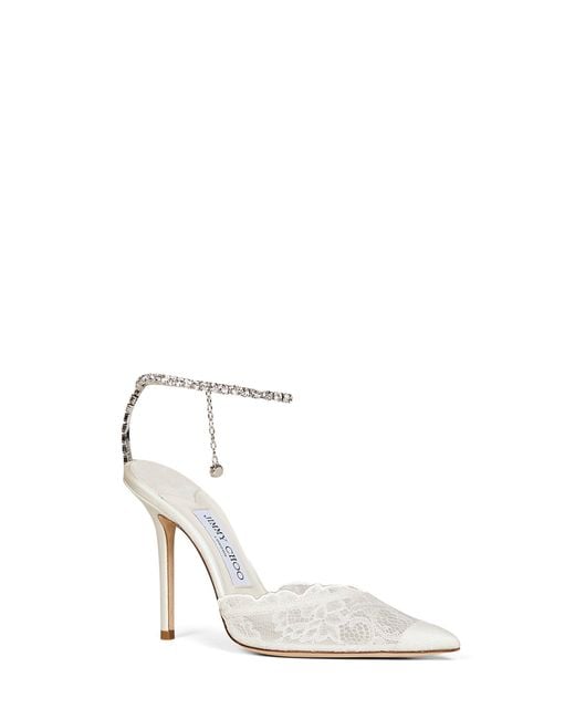 Jimmy Choo White Ivory Lace Saeda 100 Pumps