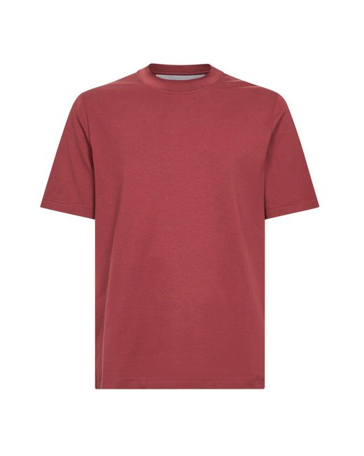 Brunello Cucinelli Red Coral Cotton Jersey Crewneck T-Shirt for men