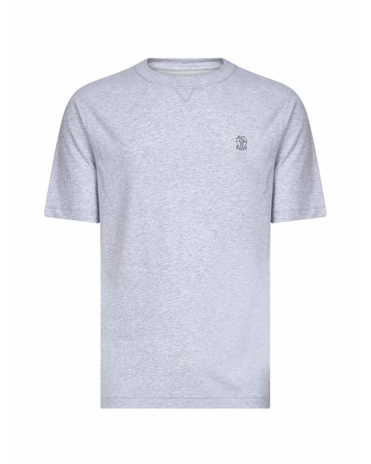 Brunello Cucinelli Blue Solomeo Crest Crewneck T-Shirt for men