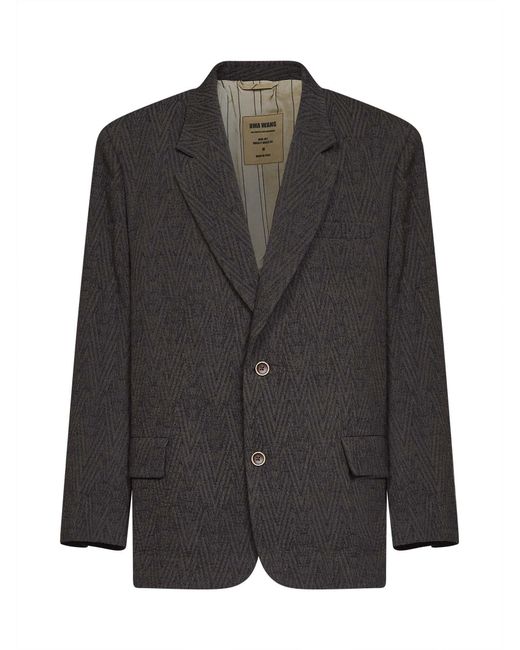 Uma Wang Black And Stretch Wool Chevron Java Blazer for men