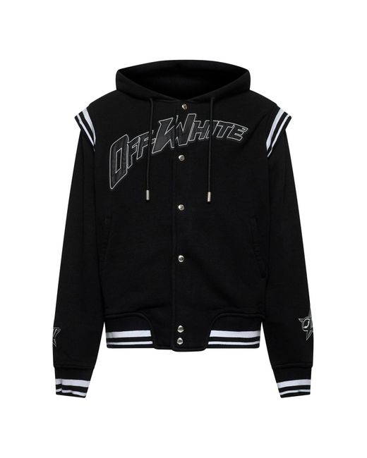 Off-White c/o Virgil Abloh Black Varsity Hooded Bomber Jacket for men