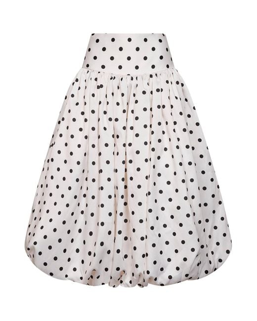 Self-Portrait White Cream Polka Dot Taffeta Midi Skirt