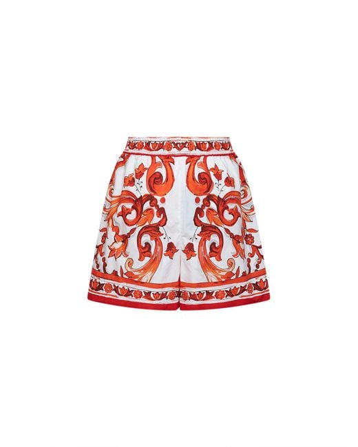 Dolce & Gabbana Red Bermuda Shorts Maiolica Print
