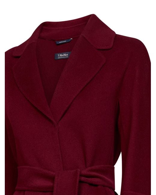 Max Mara Red Burgundy Arona Short Belted Coat