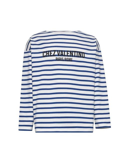 Valentino Blue Butter Striped Chez Print T-Shirt for men