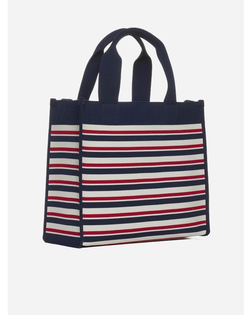 Marni White Striped Canvas Small Shopping Bag