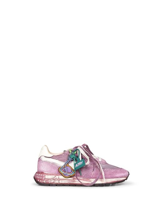 Autry Pink Suede And Nylon Reelwind Super Vintage Sneakers