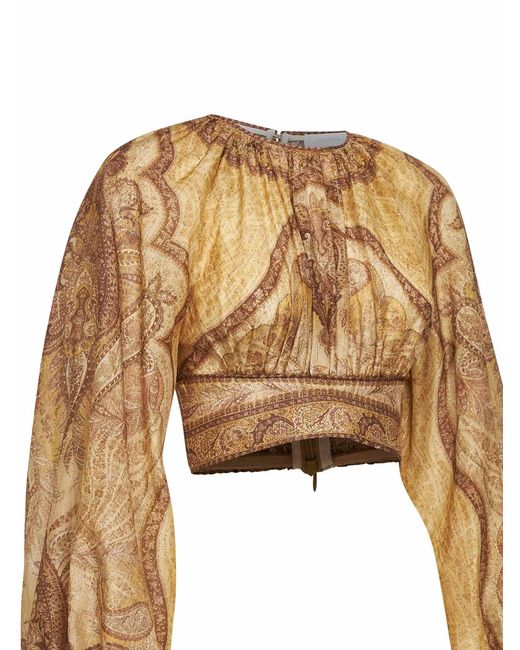 Zimmermann Natural Tapestry-Print Mustard Cotton-Silk Blend Wanderlust Bodice