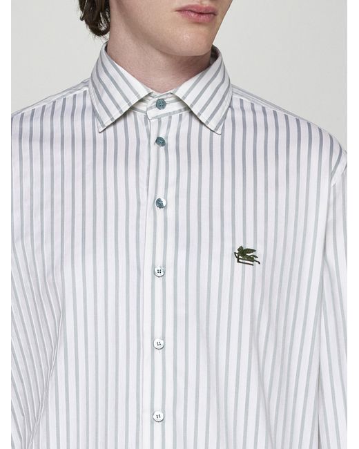 Etro White Striped Print Cotton Shirt for men