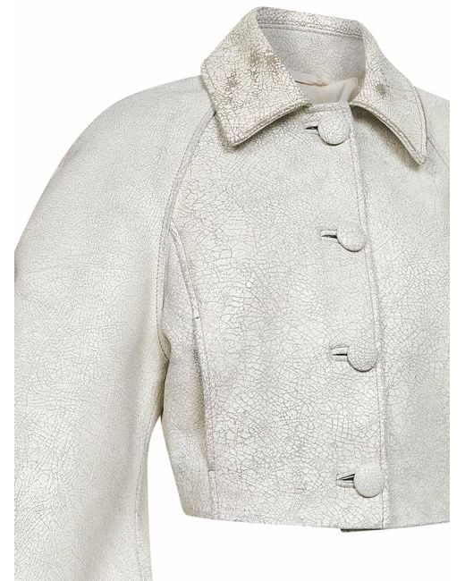 DIESEL White Crackled Leather I-Raya Cropped Jacket