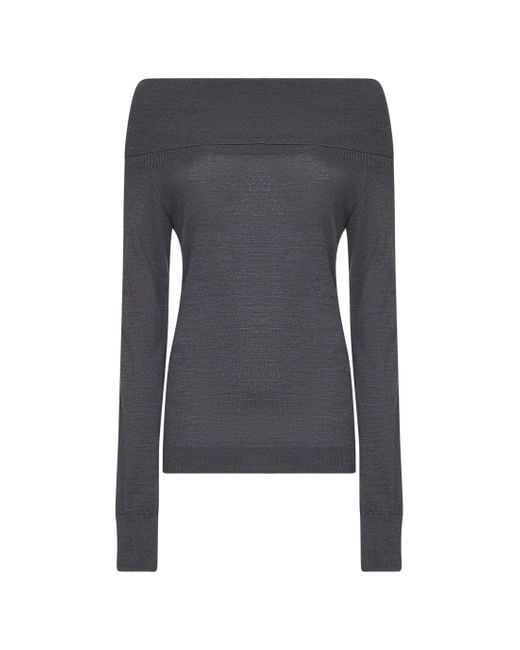 Stella McCartney Gray Wool Off-The-Shoulder Sweater