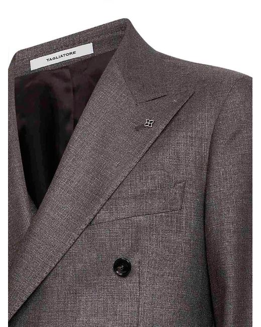 Tagliatore Black Tobacco Silk And Wool Vesuvio Double-Breasted Blazer for men