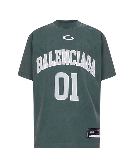 Balenciaga Green Basketball Oversize T-Shirt Bb for men