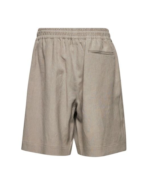 Giorgio Armani Gray Linen Canvas Flat Front Bermuda Shorts for men