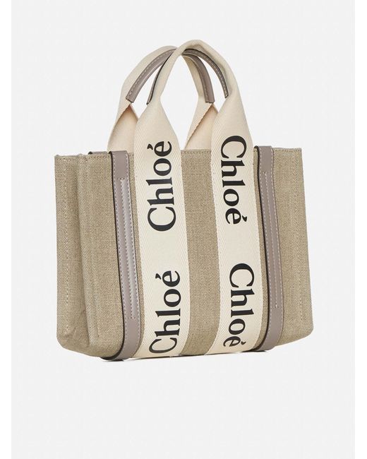 Chloé Natural Woody Linen Small Tote Bag