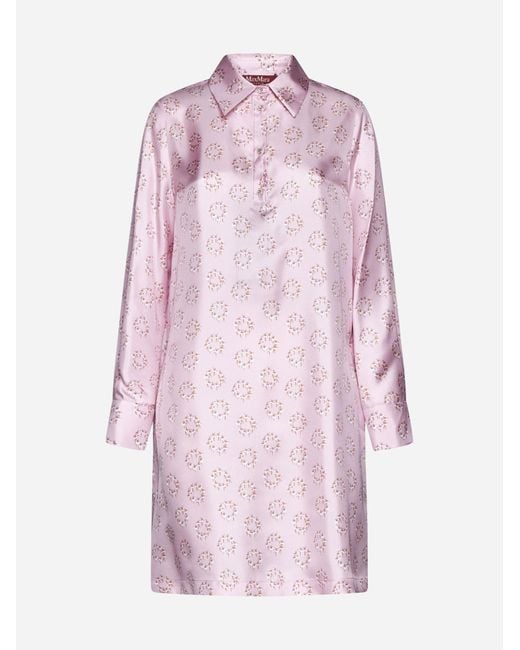Max Mara Studio Pink Rufo Print Silk Shirt Dress
