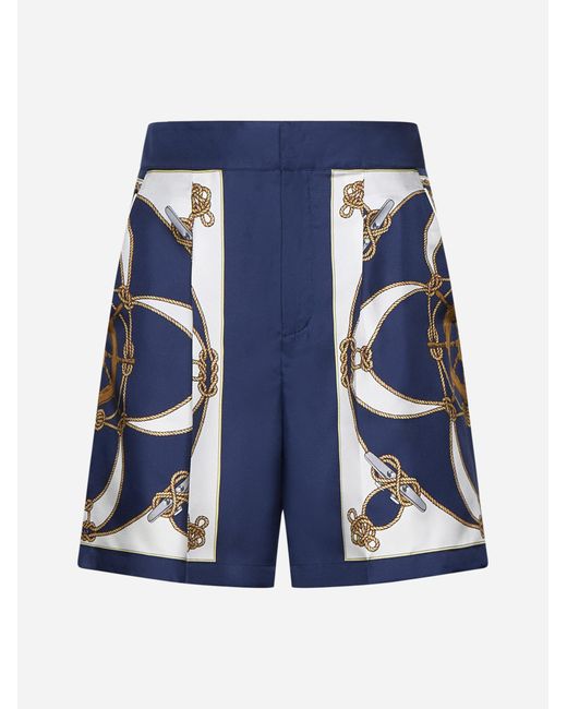 Bally Blue Marine Print Silk Shorts