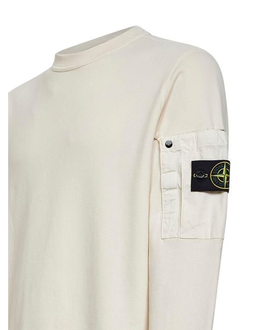 Stone Island White Cotton Sweatshirt With Ripstop Cotton Pocket for men