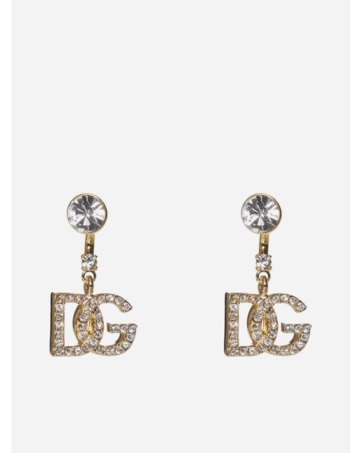 Dolce & Gabbana Natural Dg Logo Rhinestone Earrings