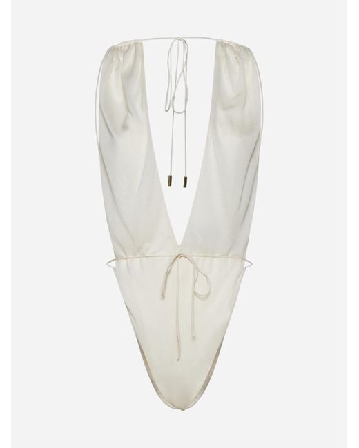 Saint Laurent White Viscose Halter-neck Bodysuit
