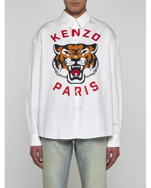 KENZO White Lucky Tiger Cotton Shirt for men