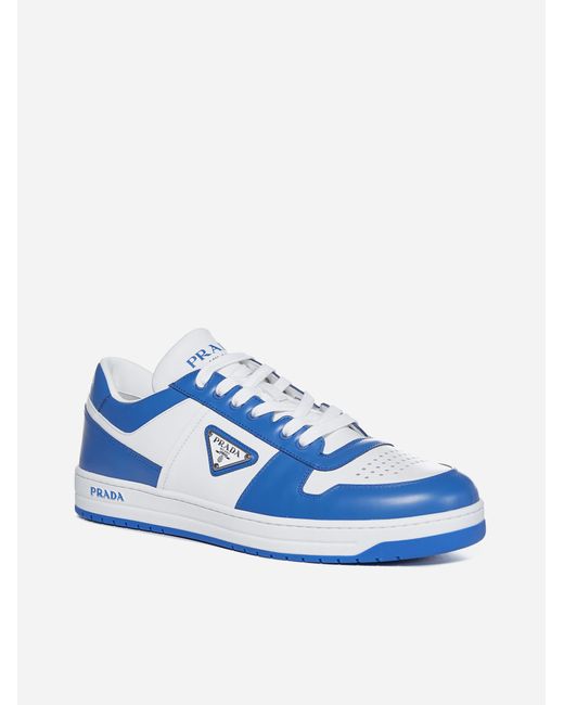 Prada Downtown Leather Sneakers in Blue for Men | Lyst