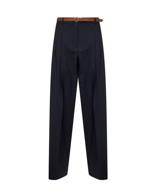 Max Mara Blue Stretch Wool Canvas Mstbacio Fluid Trousers